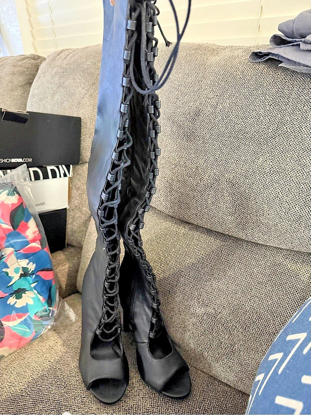 Black Lace-Up Over-the-Knee Boots